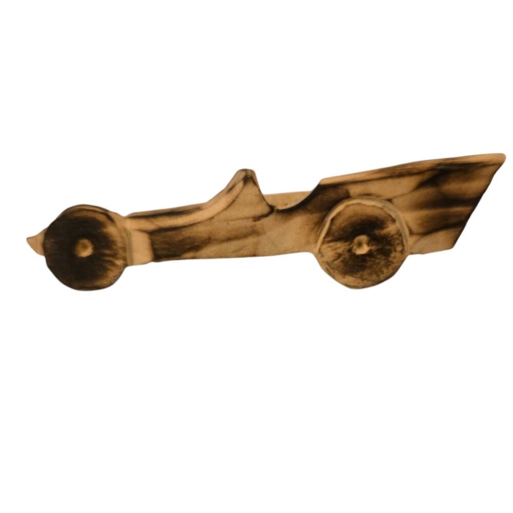 Handmade Racecar Wooden Scarf Slide Holder Car Shaped Folk Art